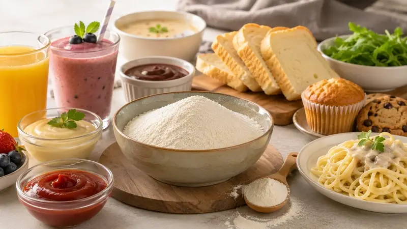 Xanthan Gum là chất làm dày phổ biến, thường được dùng trong sản xuất thực phẩm gluten-free