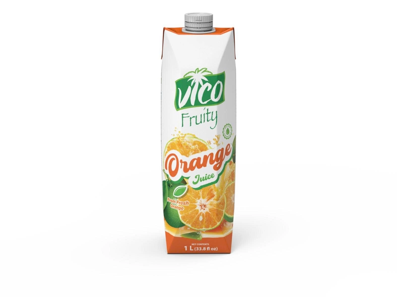 Hộp nước ép cam Vico Fruity 1 lít, sản phẩm từ hoạt động cung cấp nước trái cây của MDG